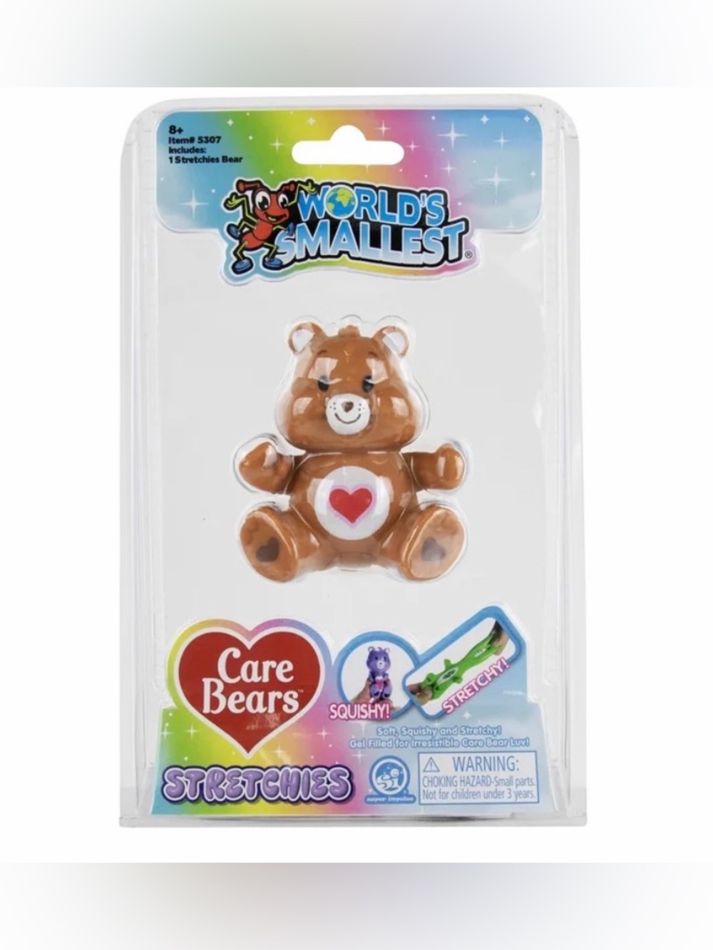 Care Bears Stretchies Mini Bear with Heart- Worlds Smallest (Brown)
